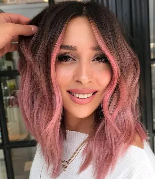 modern pink balayage with framing highlights