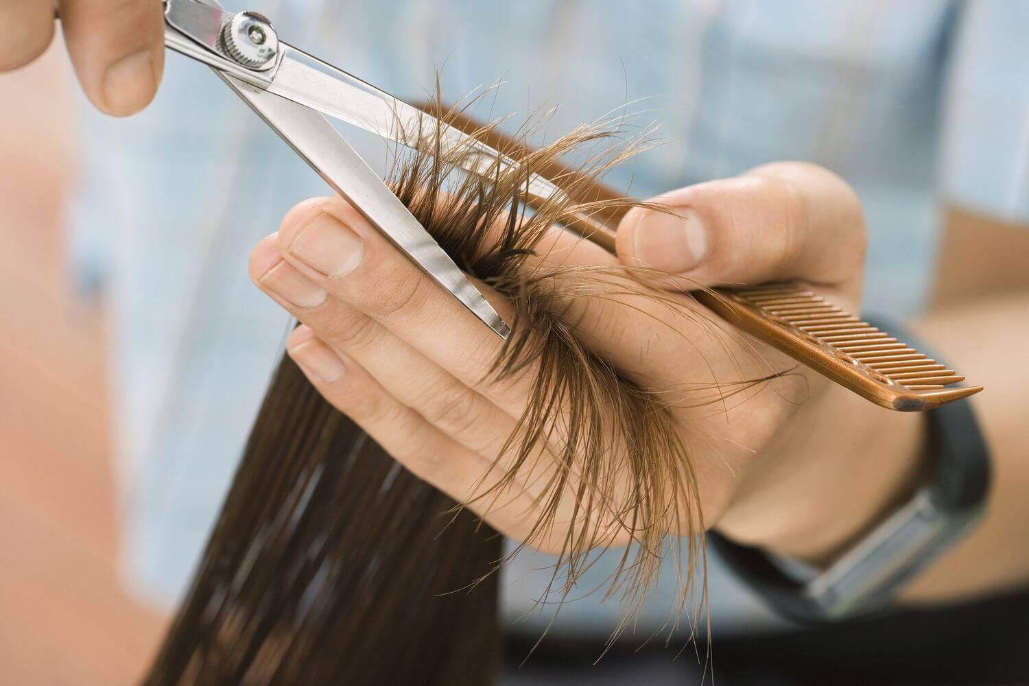 hairdresser cutting woman hair in salon Toujours Belle